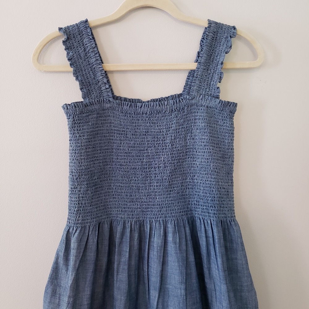 Lands End Womens Country Cottagecore Midi Dress SMALL Smocked Pockets Tiered - Picture 3 of 8